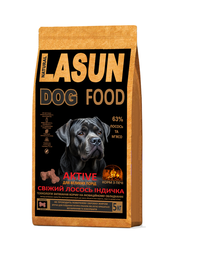 Корм свіжий лосось індичка для великих порід собак LASUN AKTIVE